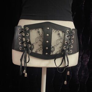 Black corset belt with silver accents #275